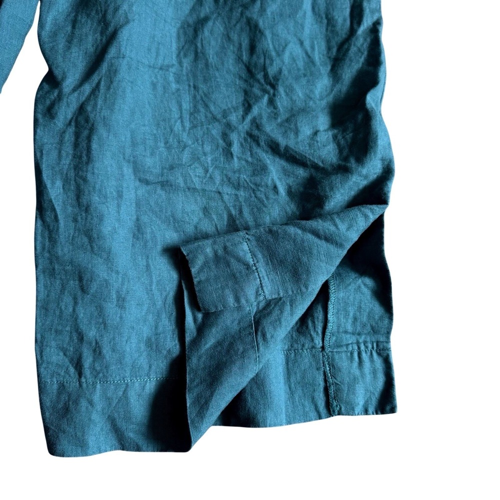 ATHLETA Pants Womens Playa 100% Linen Wide Leg Crop 12 P Zip Pockets Teal Green - Picture 7 of 12